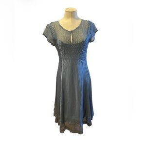 Komarov Retro Crinkle Keyhole Dress | LARGE color teal